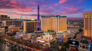 Paris Las Vegas Exterior at Sunset at Center Strip Paris Las Vegas Exterior at Sunset at Center Strip