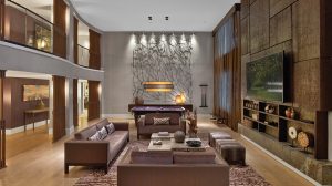 View Of Nobu Penthouse Showing A Living Room With Couches, Coffee Table, A Mounted TV, A Purple Pool Table, Staircase Leading To Second Floor, And View Of Hallway For The Upstairs and Downstairs Inside Nobu Hotel At Caesars Palace View Of Nobu Penthouse Showing A Living Room With Couches, Coffee Table, A Mounted TV, A Purple Pool Table, Staircase Leading To Second Floor, And View Of Hallway For The Upstairs and Downstairs Inside Nobu Hotel At Caesars Palace