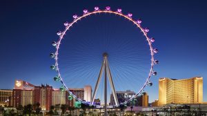 Full view of the High Roller and city scape at dusk. Full view of the High Roller and city scape at dusk.