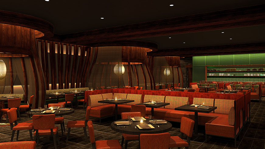 Nobu Restaurant dining room and sushi bar at Caesars New Orleans